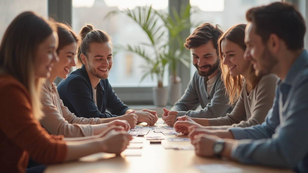 Группа людей играющих в интерактивные игры для развития памяти вместе