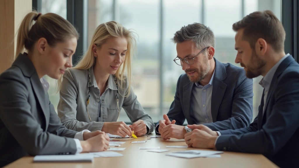 Группа людей играет в развивающую игру вместе в офисе