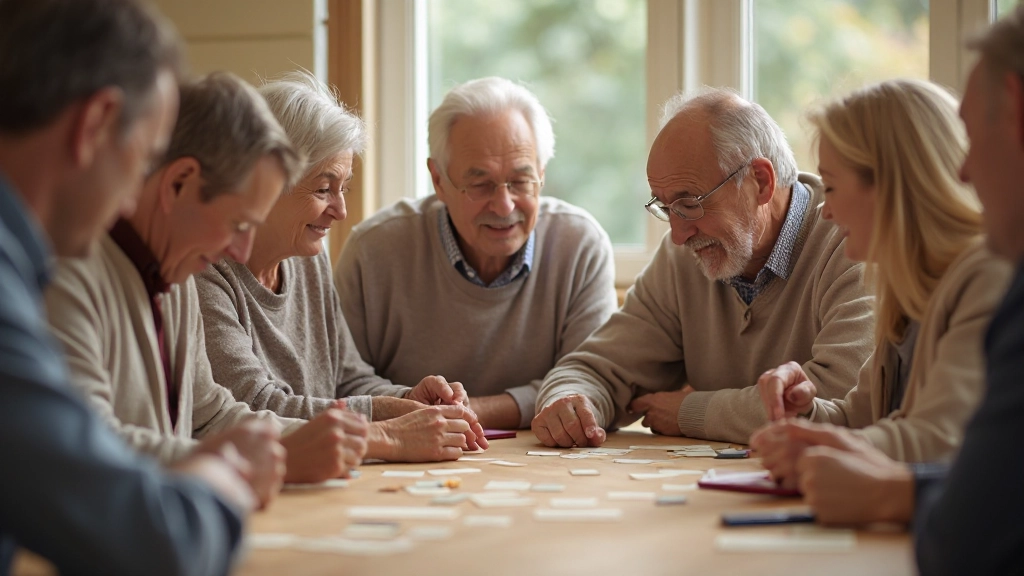 Пожилая женщина участвует в групповой тренировке памяти с другими участниками