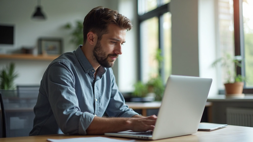 Человек выполняет когнитивные упражнения за столом с ноутбуком