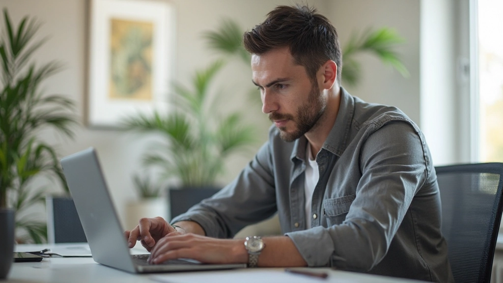 Мужчина выполняет упражнения для развития когнитивных способностей в домашнем офисе