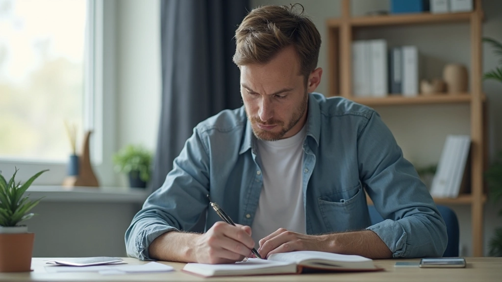 Профессиональное фото человека, занимающегося умственной деятельностью за письменным столом