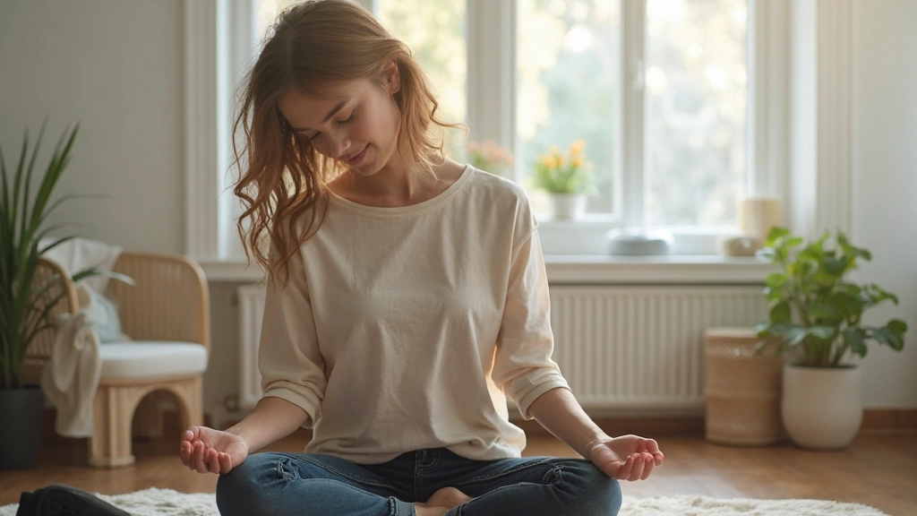 Женщина медитирует в спокойной обстановке дома